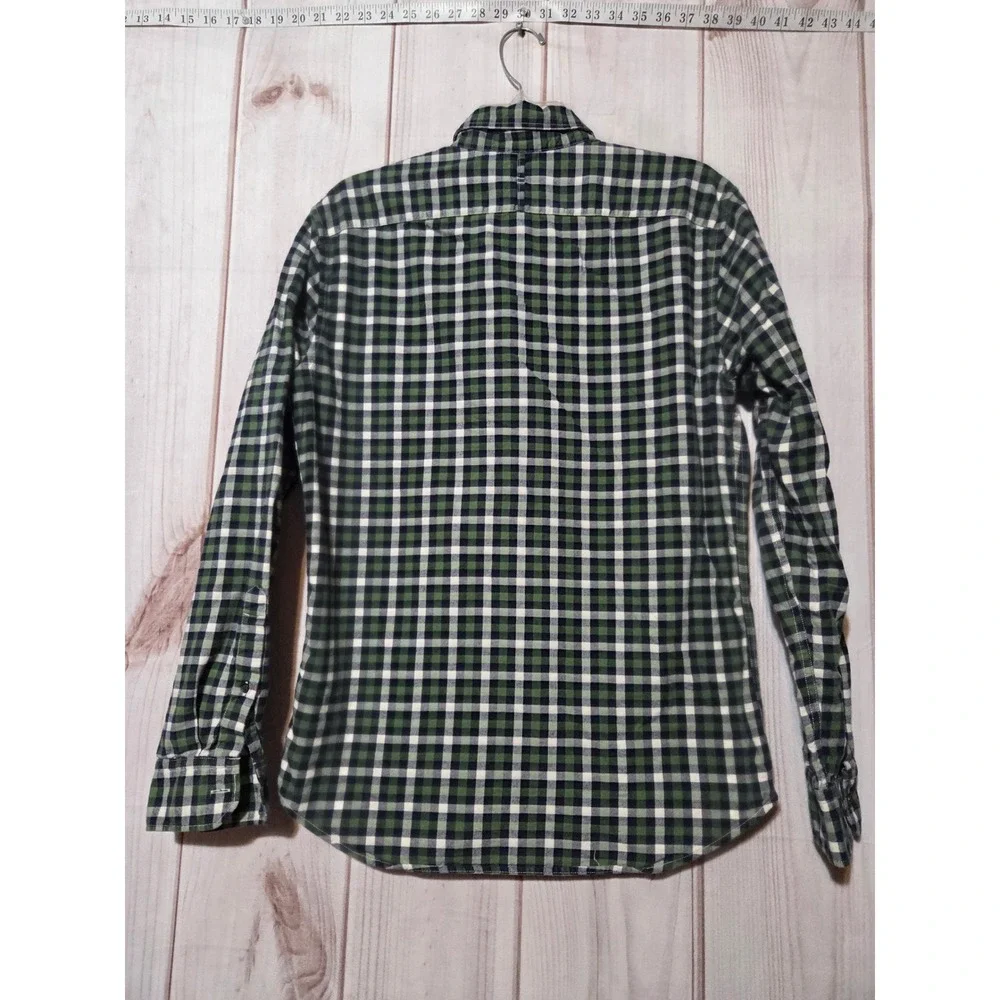 Banana Republic Luxe Flannel Grant Fit Button Down Shirt Men's Medium Green Navy
